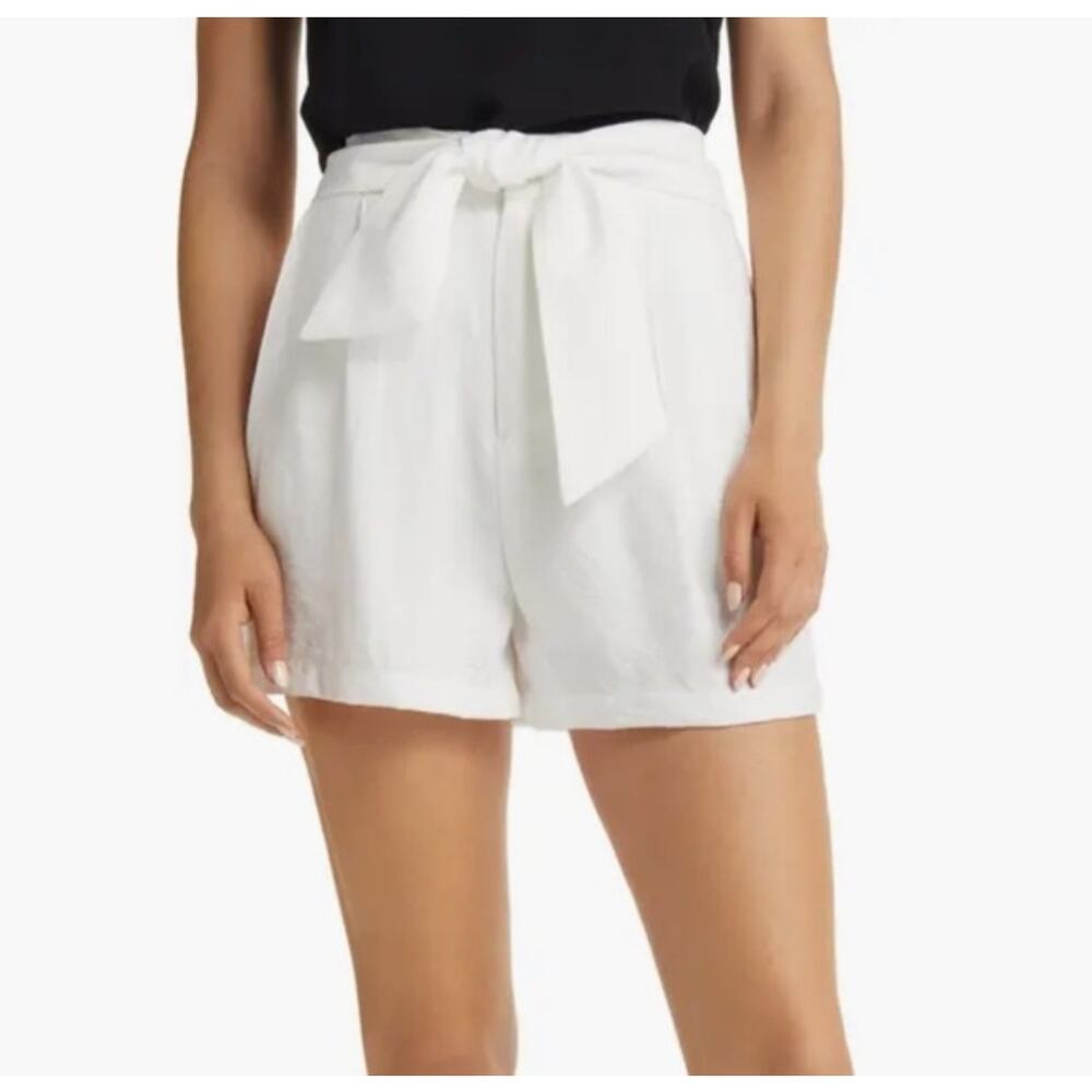 NWT Cece Waist Tie Pleated White High Waist Shorts 12